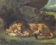 Lion Devouring a Rabbit (mk05), Eugene Delacroix